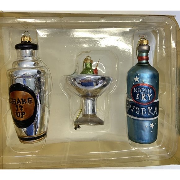 VINTAGE Set 3 Martini Drink Mixer/Shaker - Blown Glass Christmas Ornament RARE - Picture 1 of 10